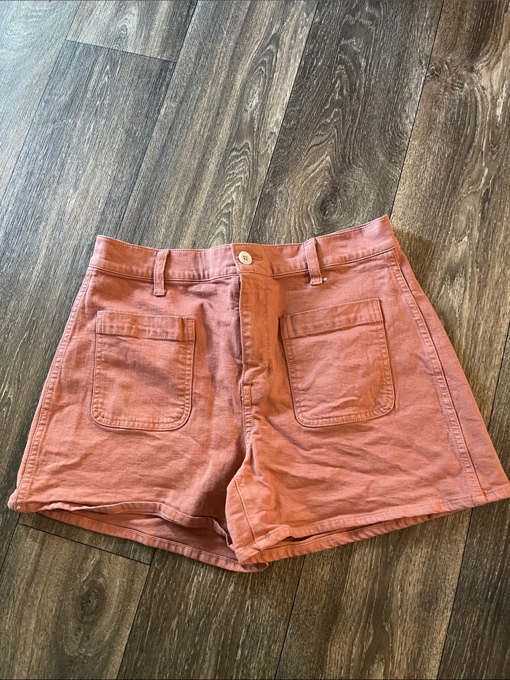 Madewell High-Waist Washed Coral Utility Shorts